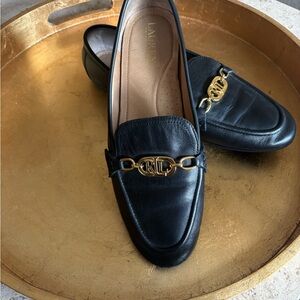 Ralph Lauren Black Loafers with Gold Detail